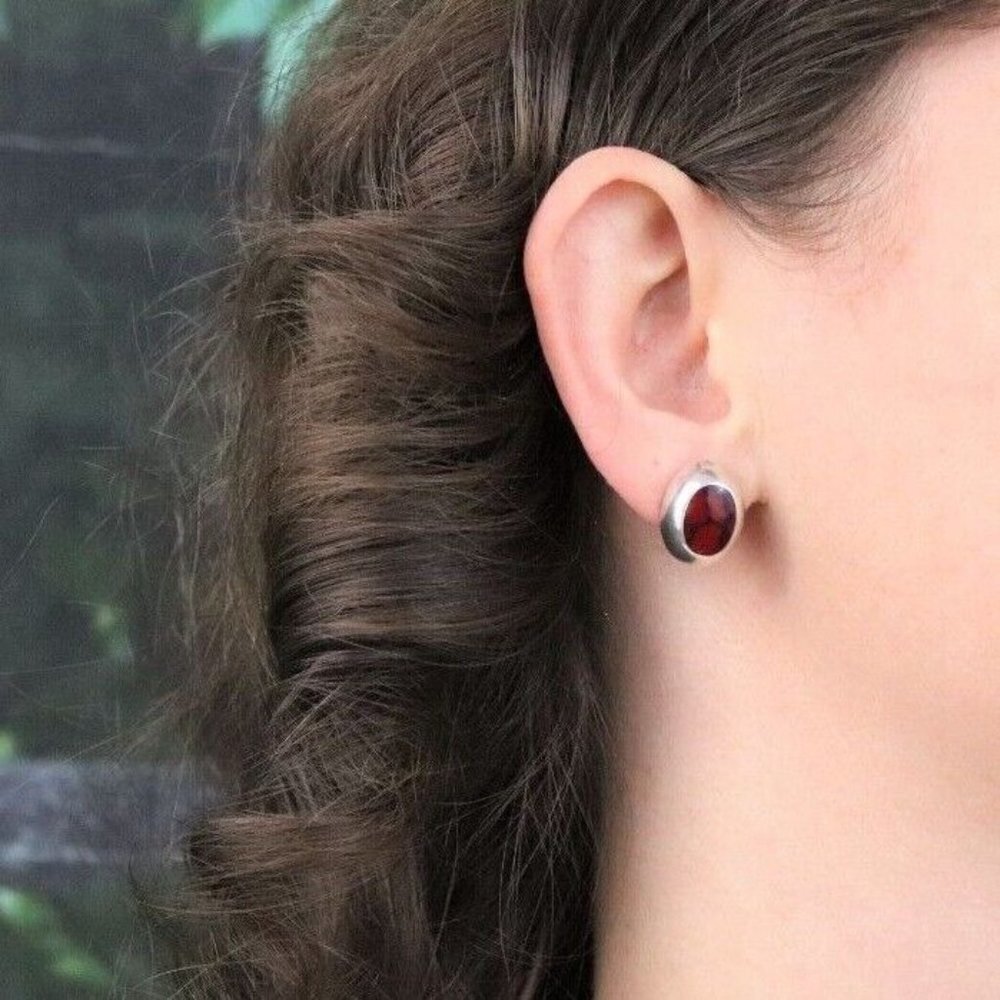 Sterling Silver Red Howlite Earrings Stud Post Earrings - Picture 3 of 8